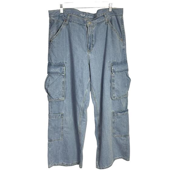 Old Navy Baggy Wide Leg Cargo Jeans Womens 16 Blue Mid Rise Skater Grunge - Picture 2 of 10